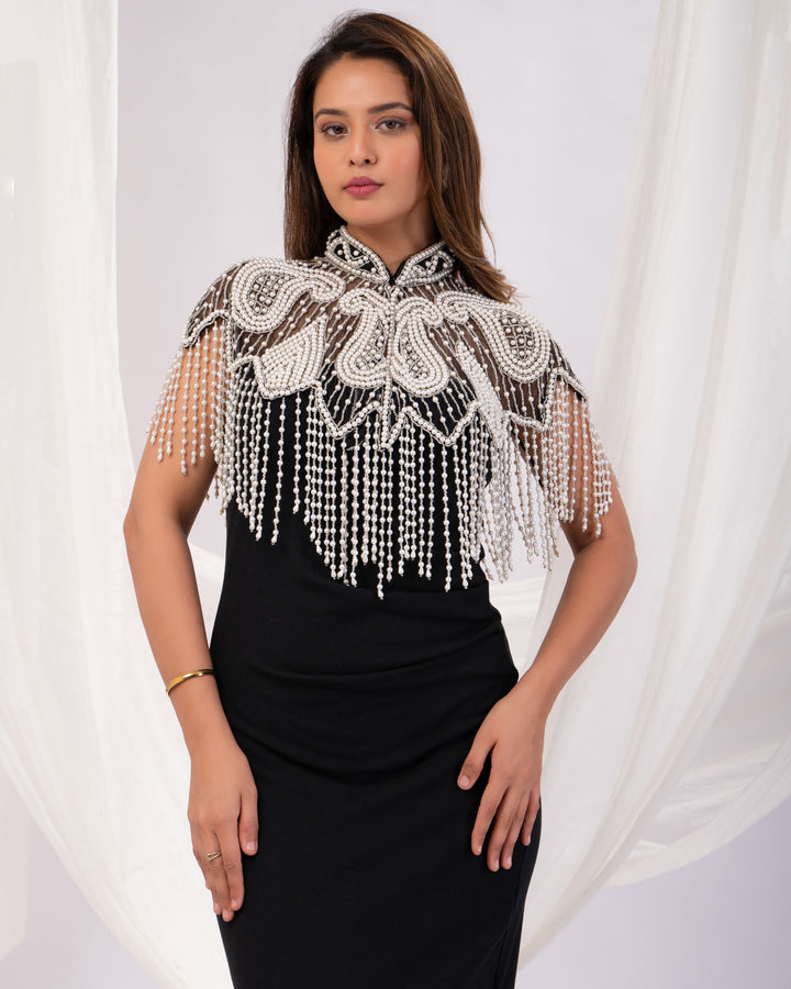 Black embroidery pearl cape