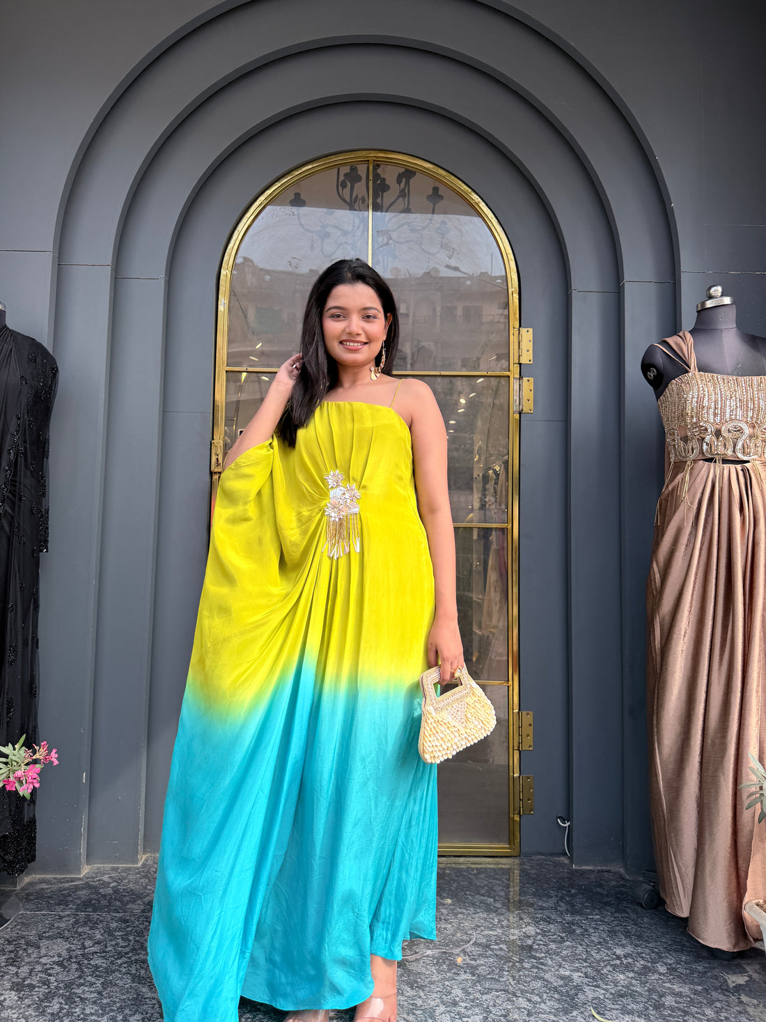 Dual Shade Neon One shoulder dress