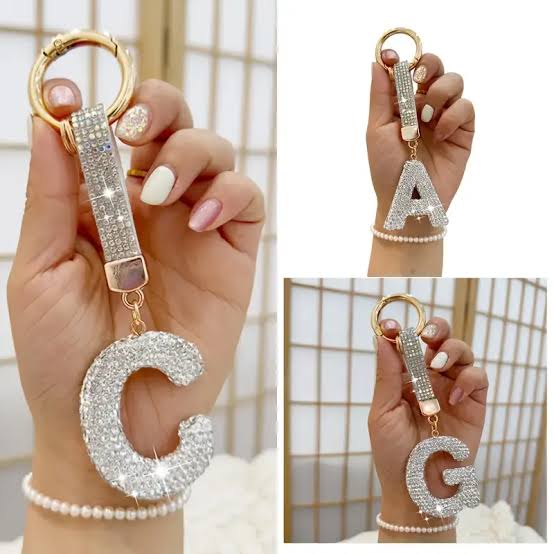 Rhinestone Studded Initial Keychains