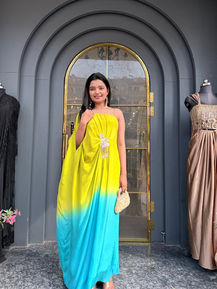 Dual Shade Neon One shoulder dress
