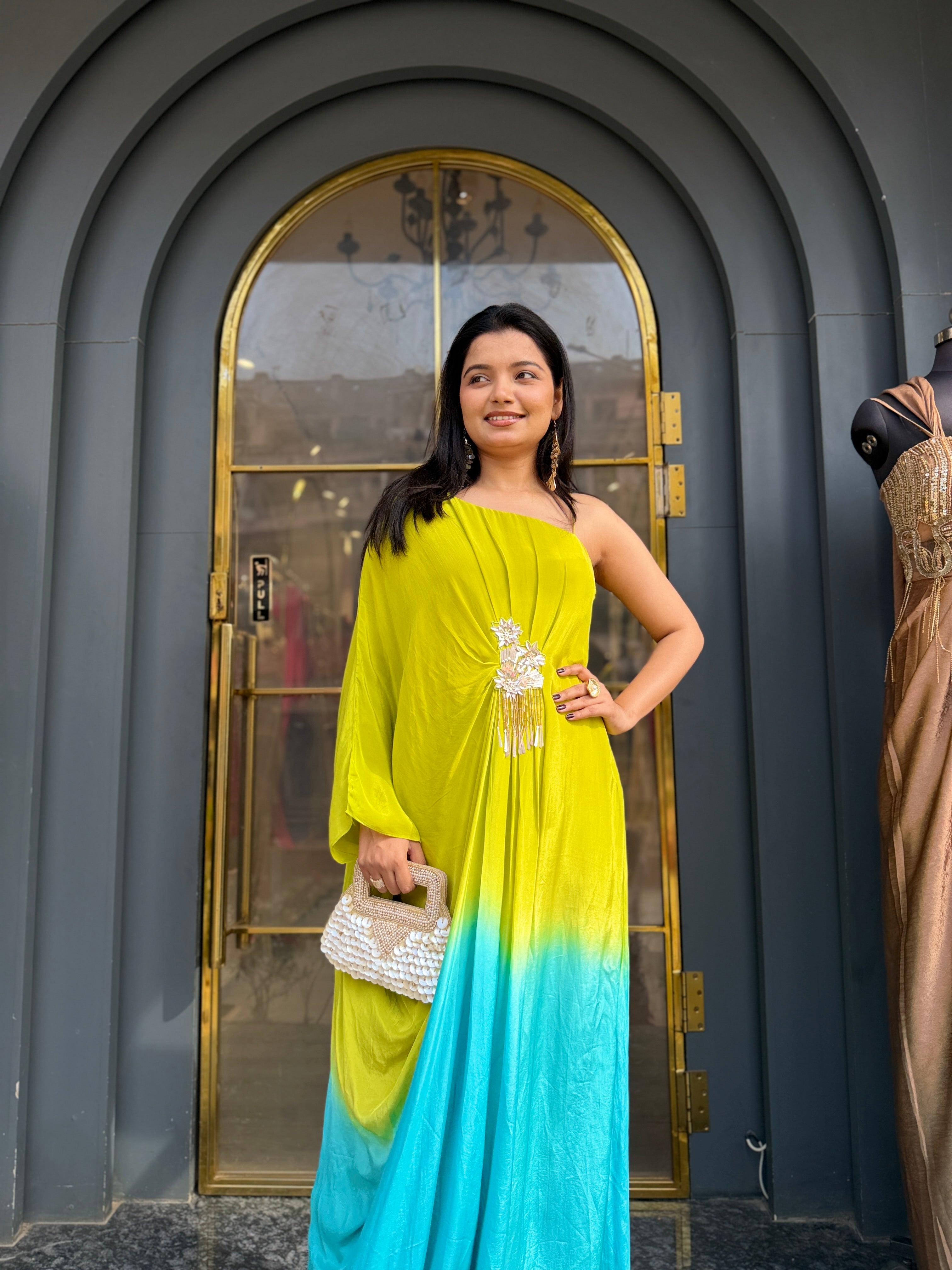 Dual Shade Neon One shoulder dress