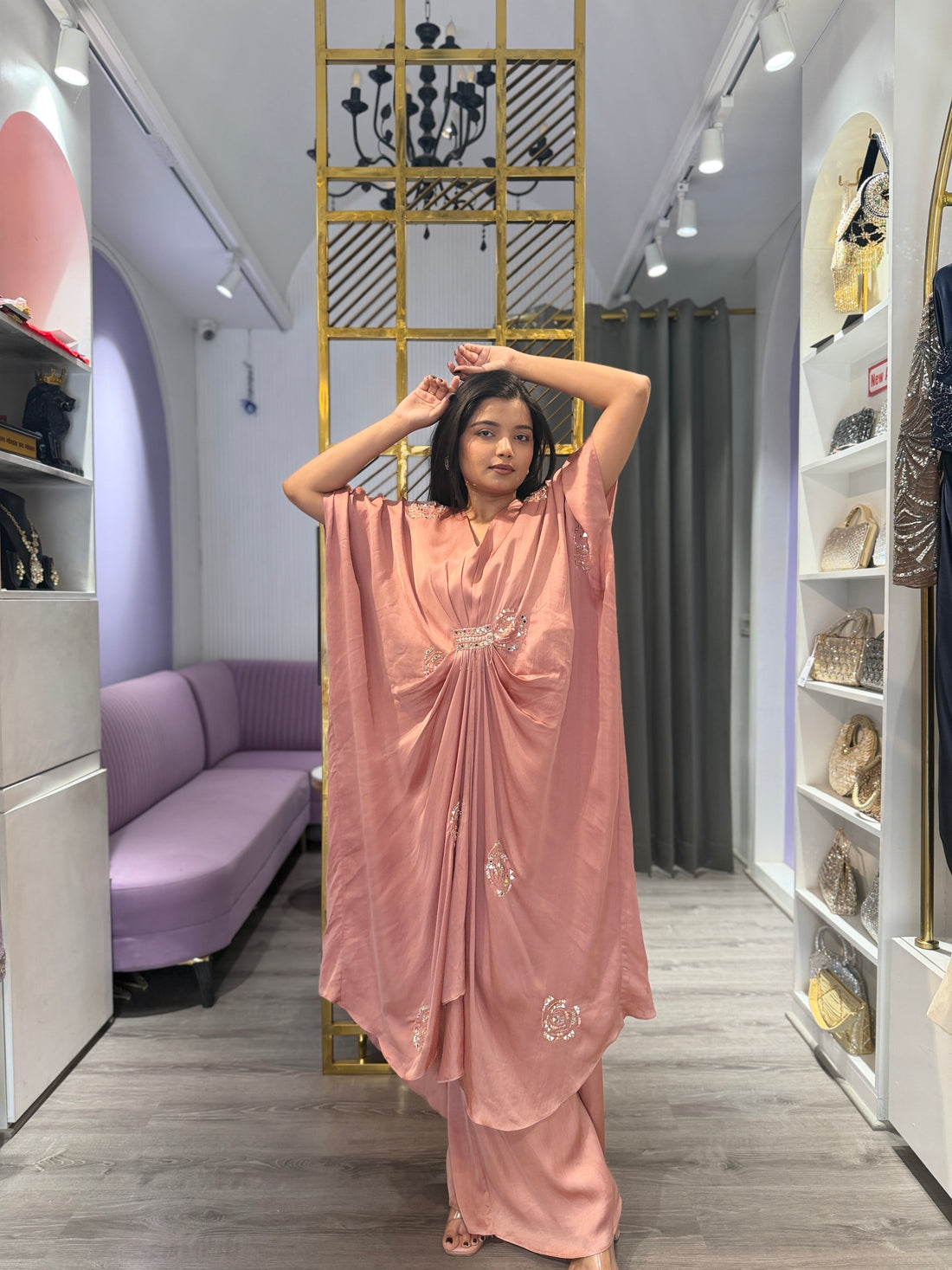 Peach kaftan suit set