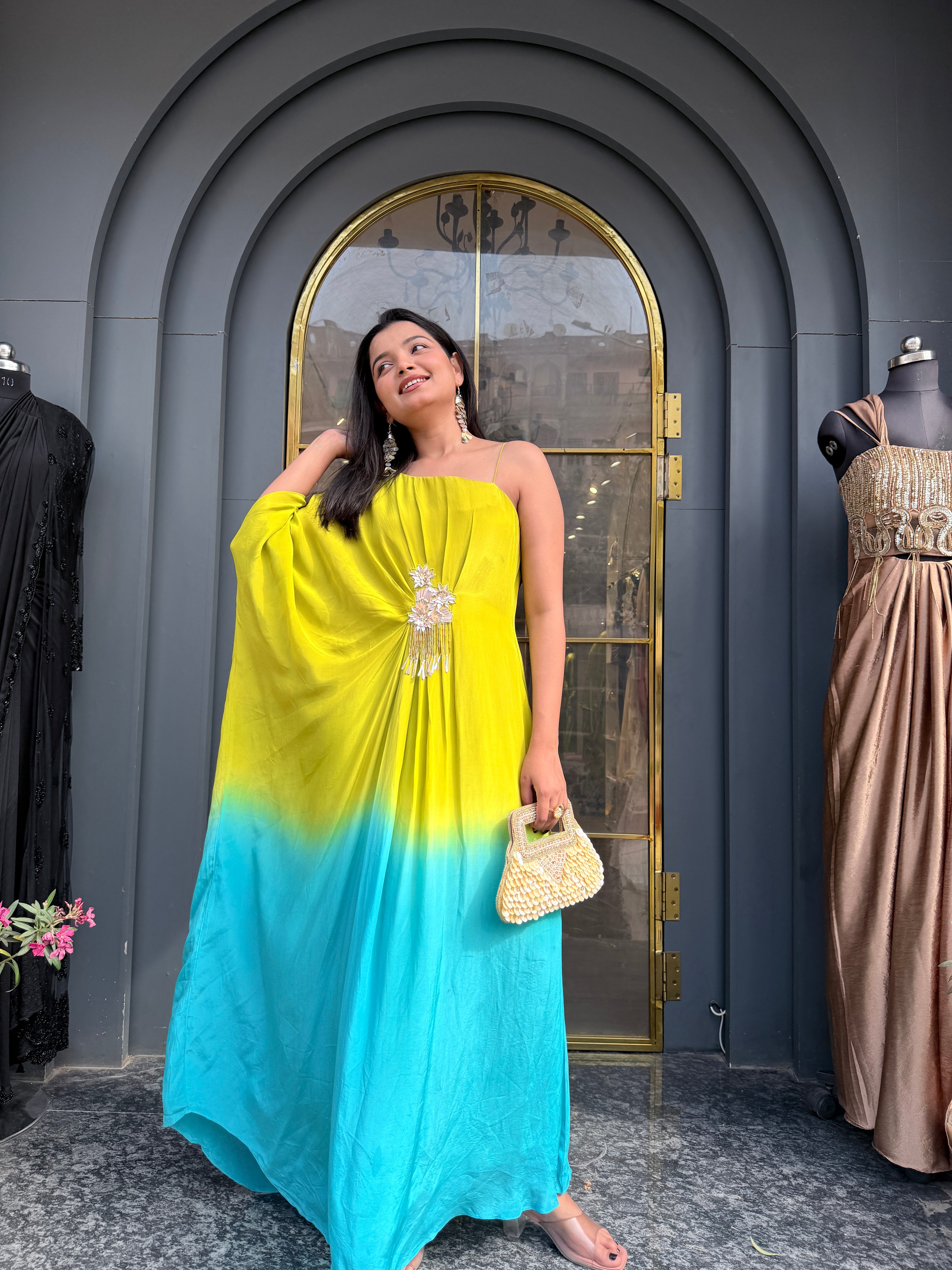 Dual Shade Neon One shoulder dress
