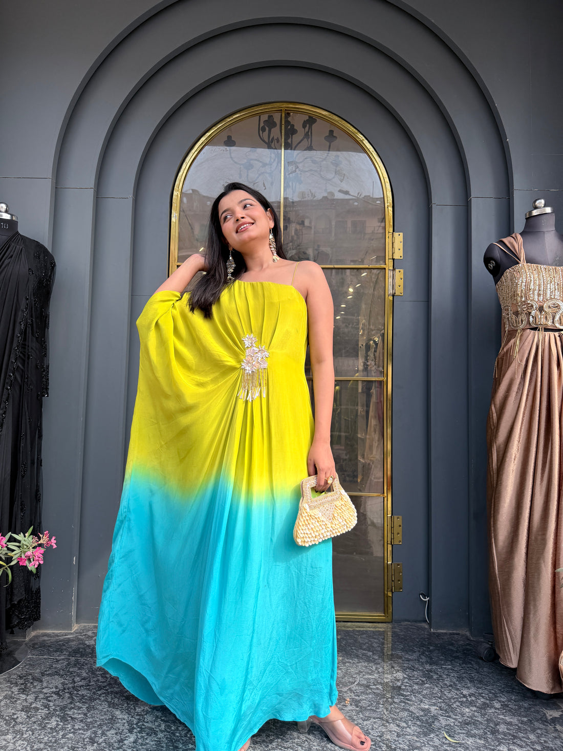 Dual Shade Neon One shoulder dress