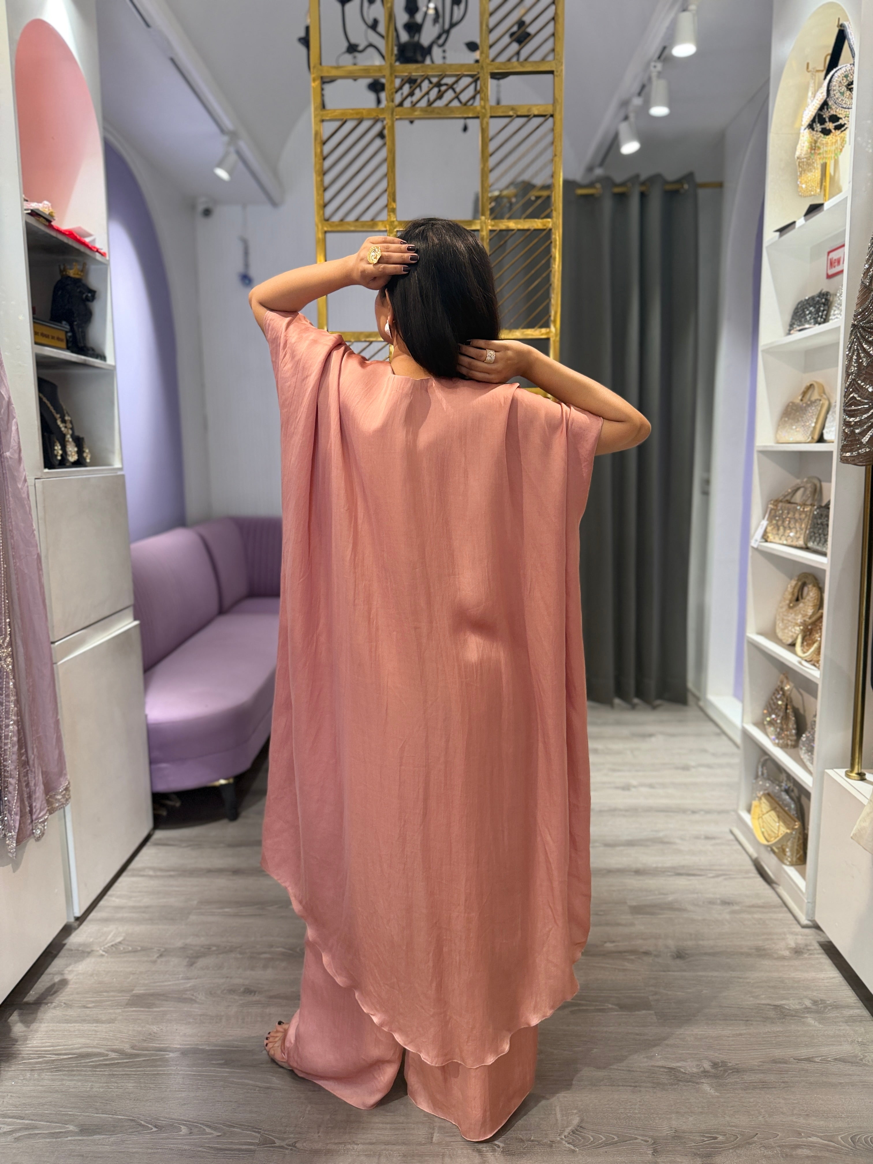 Peach kaftan suit set