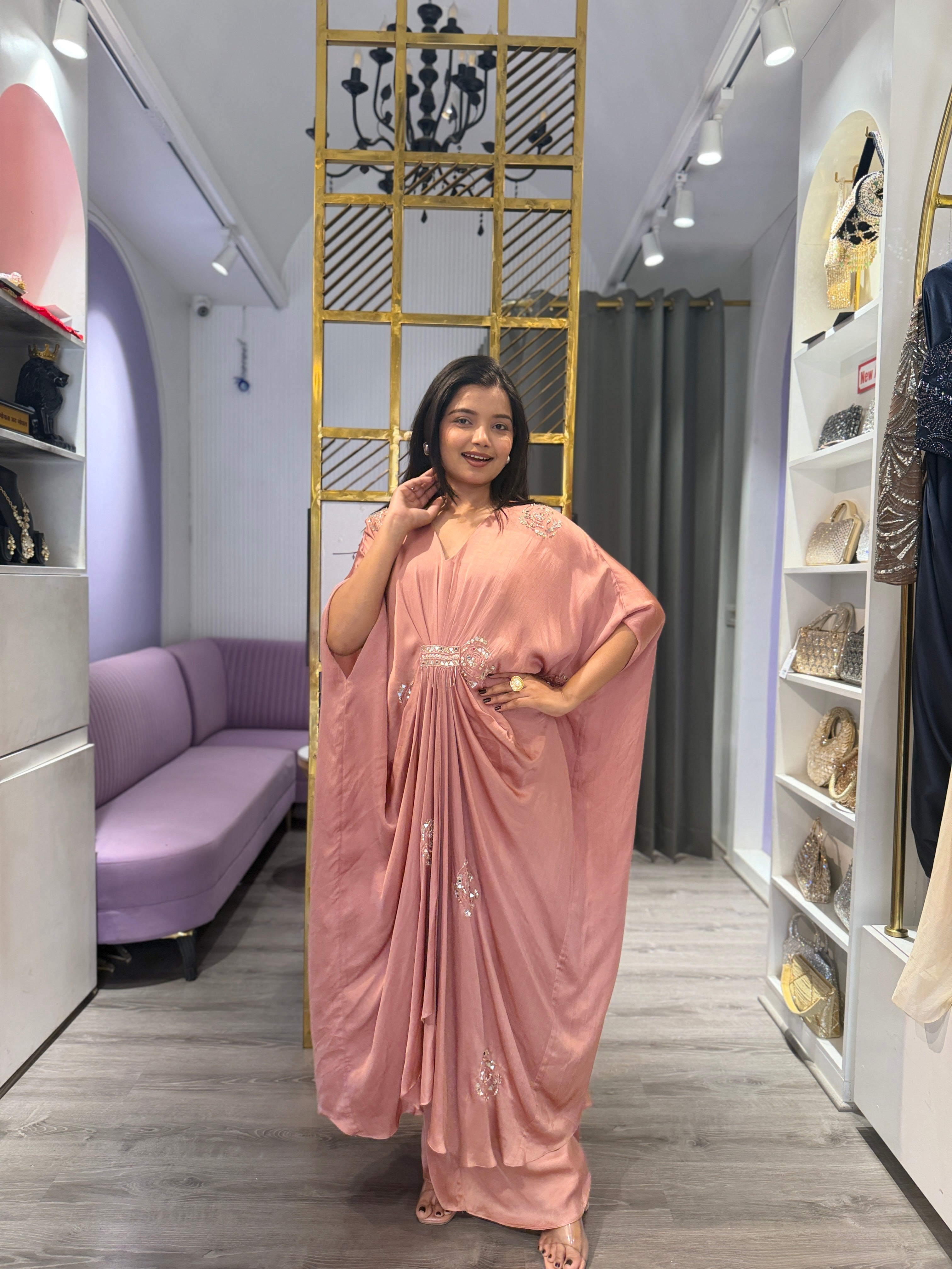 Peach kaftan suit set