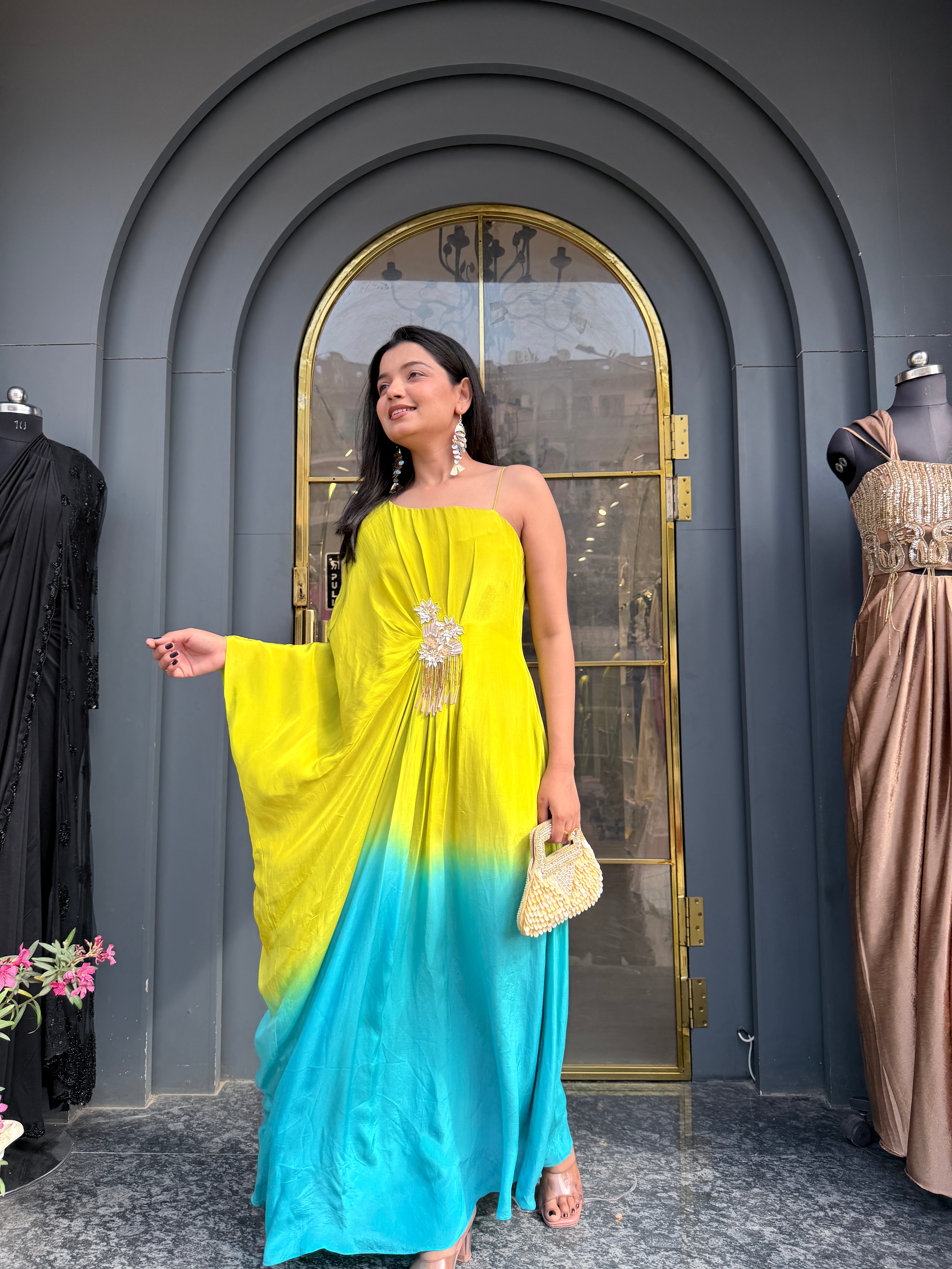 Dual Shade Neon One shoulder dress