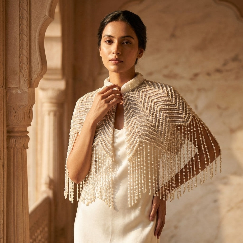 All white pearl cape
