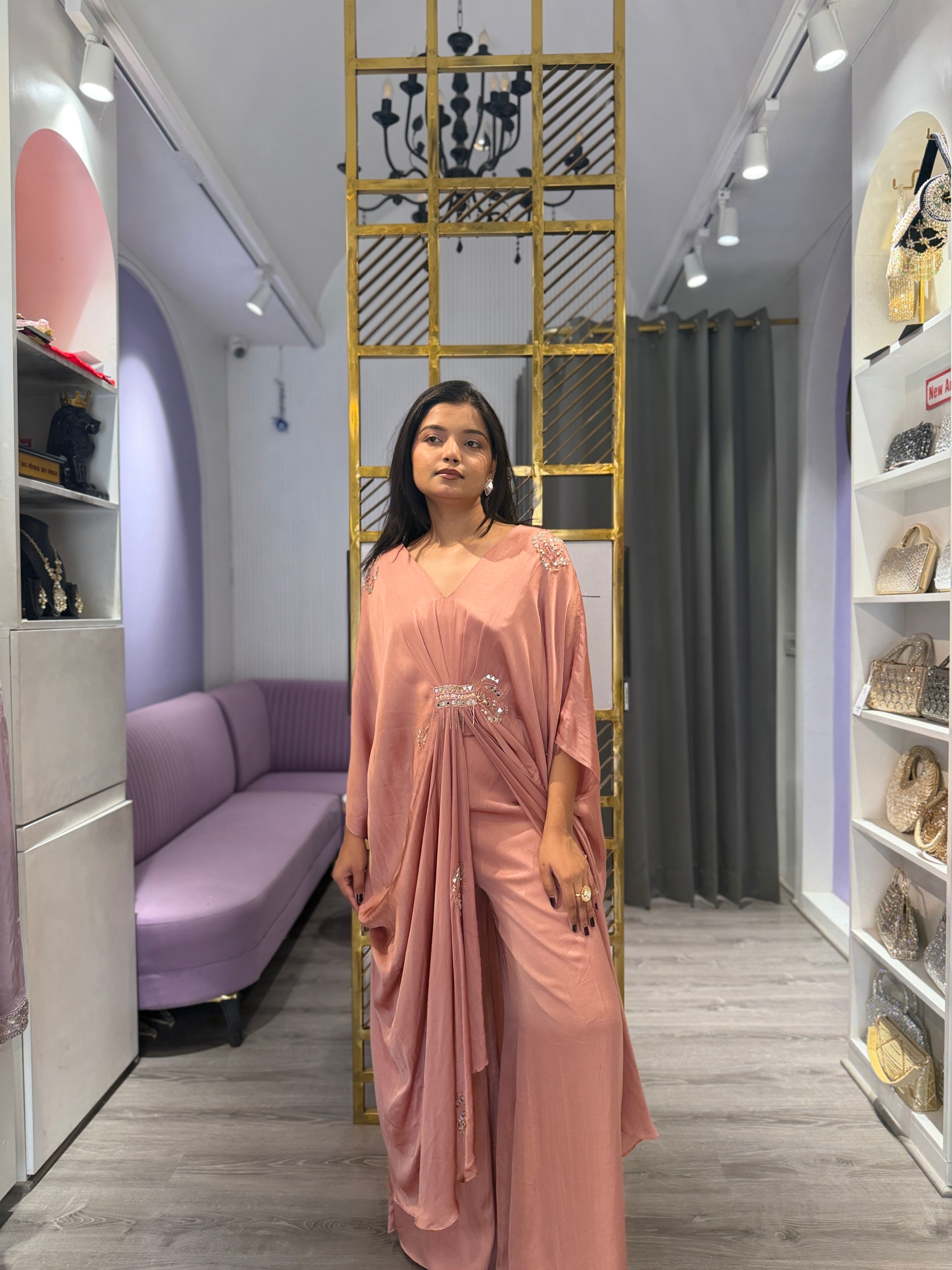 Peach kaftan suit set