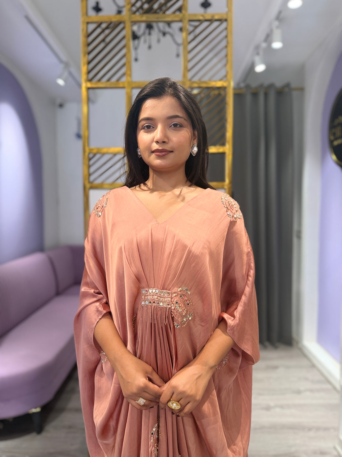 Peach kaftan suit set