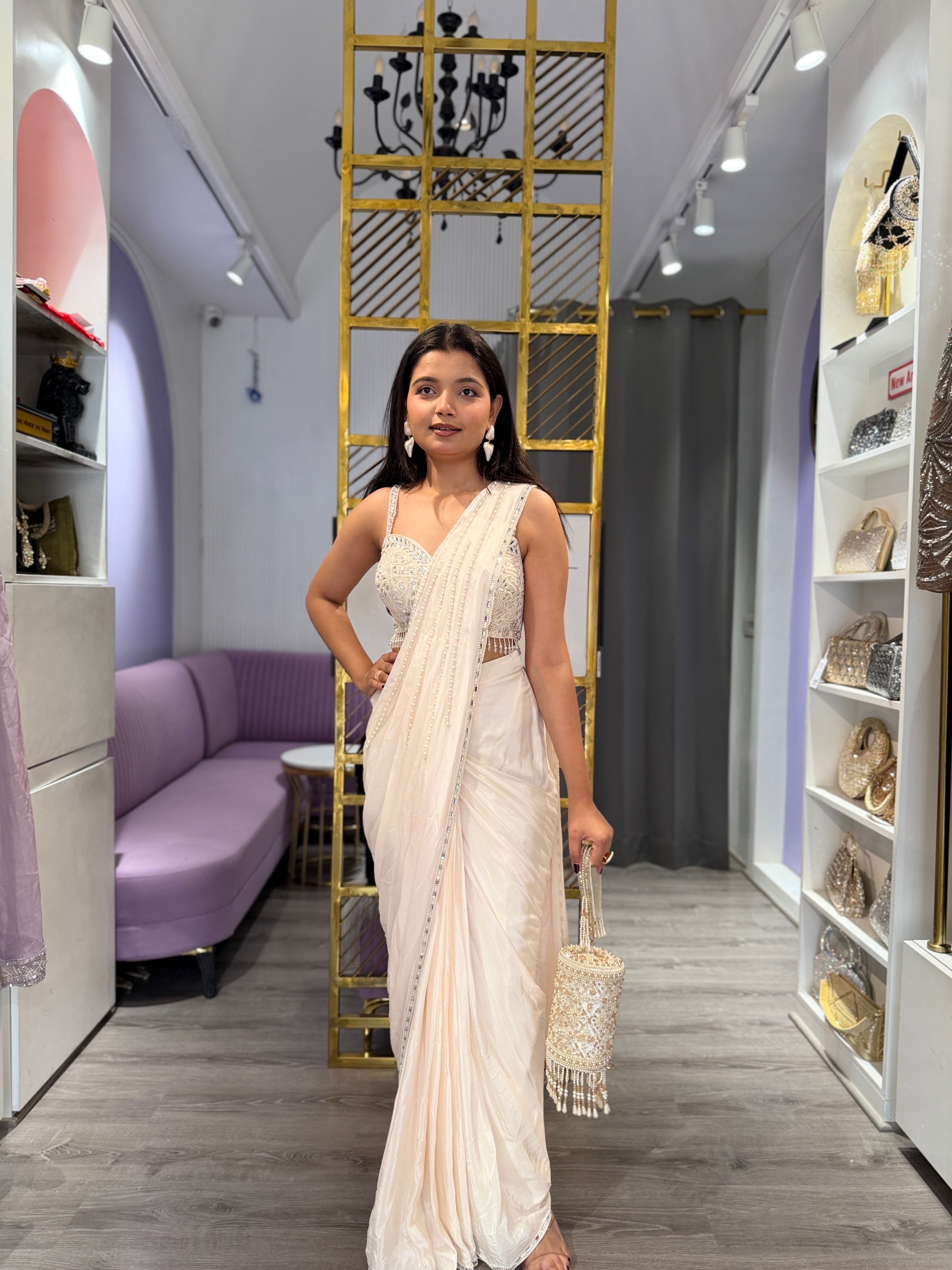Pearl detailing drape saree