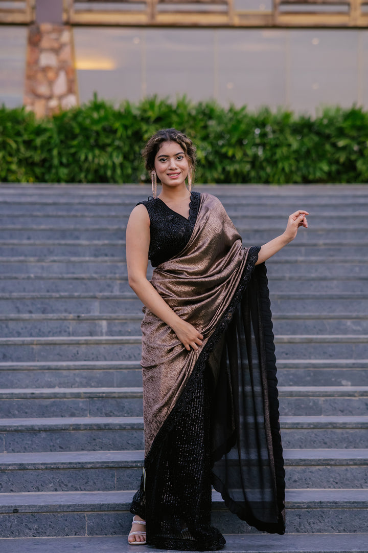 Twilight Shimmer: Sequin Half Crepe Saree