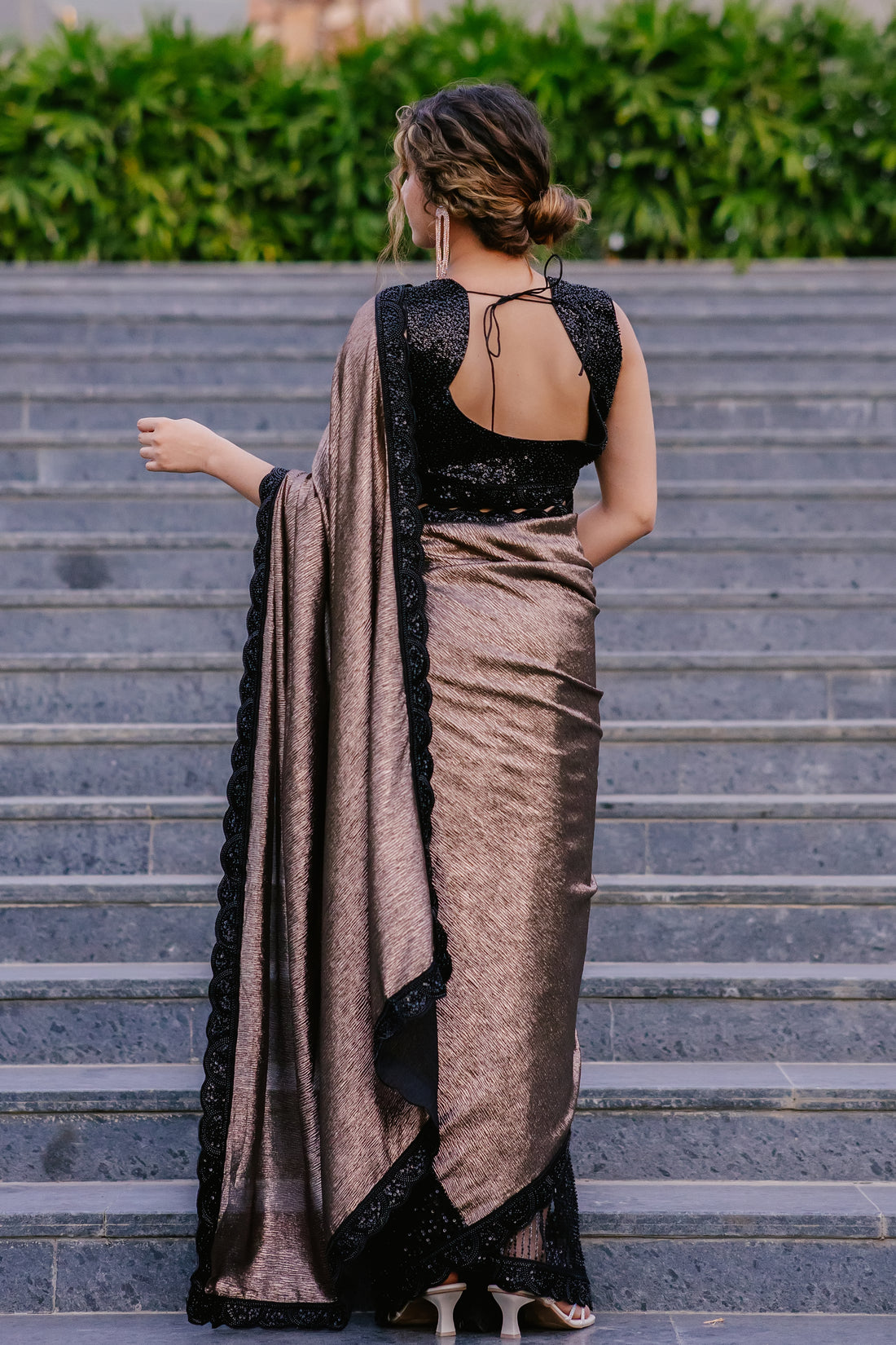 Twilight Shimmer: Sequin Half Crepe Saree