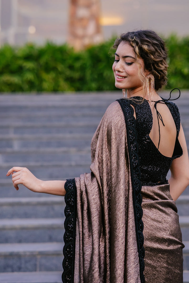Twilight Shimmer: Sequin Half Crepe Saree
