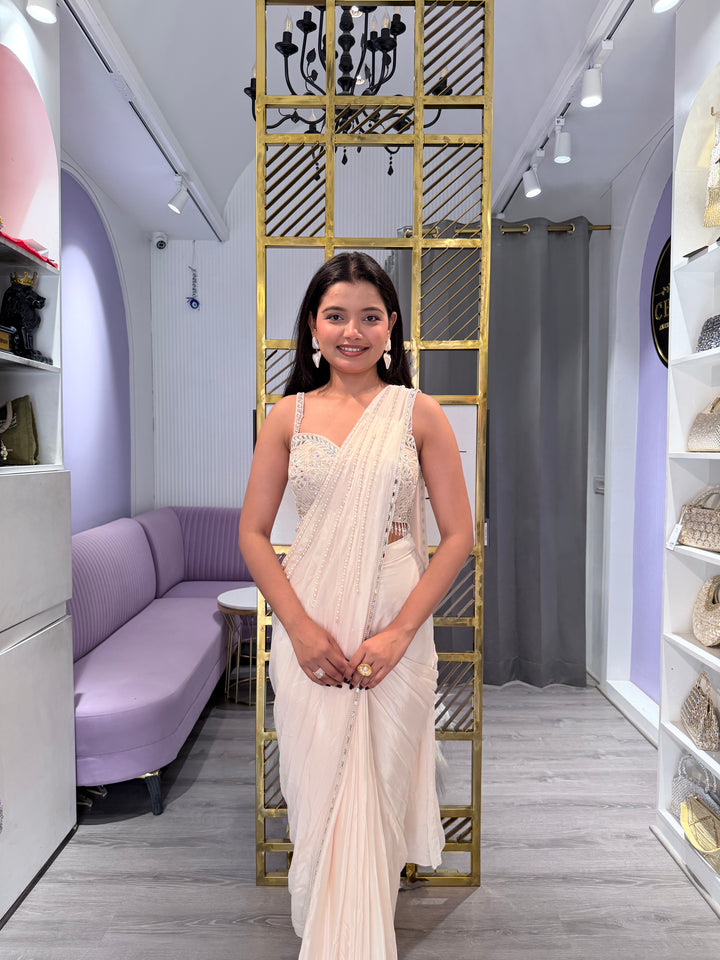 Pearl detailing drape saree