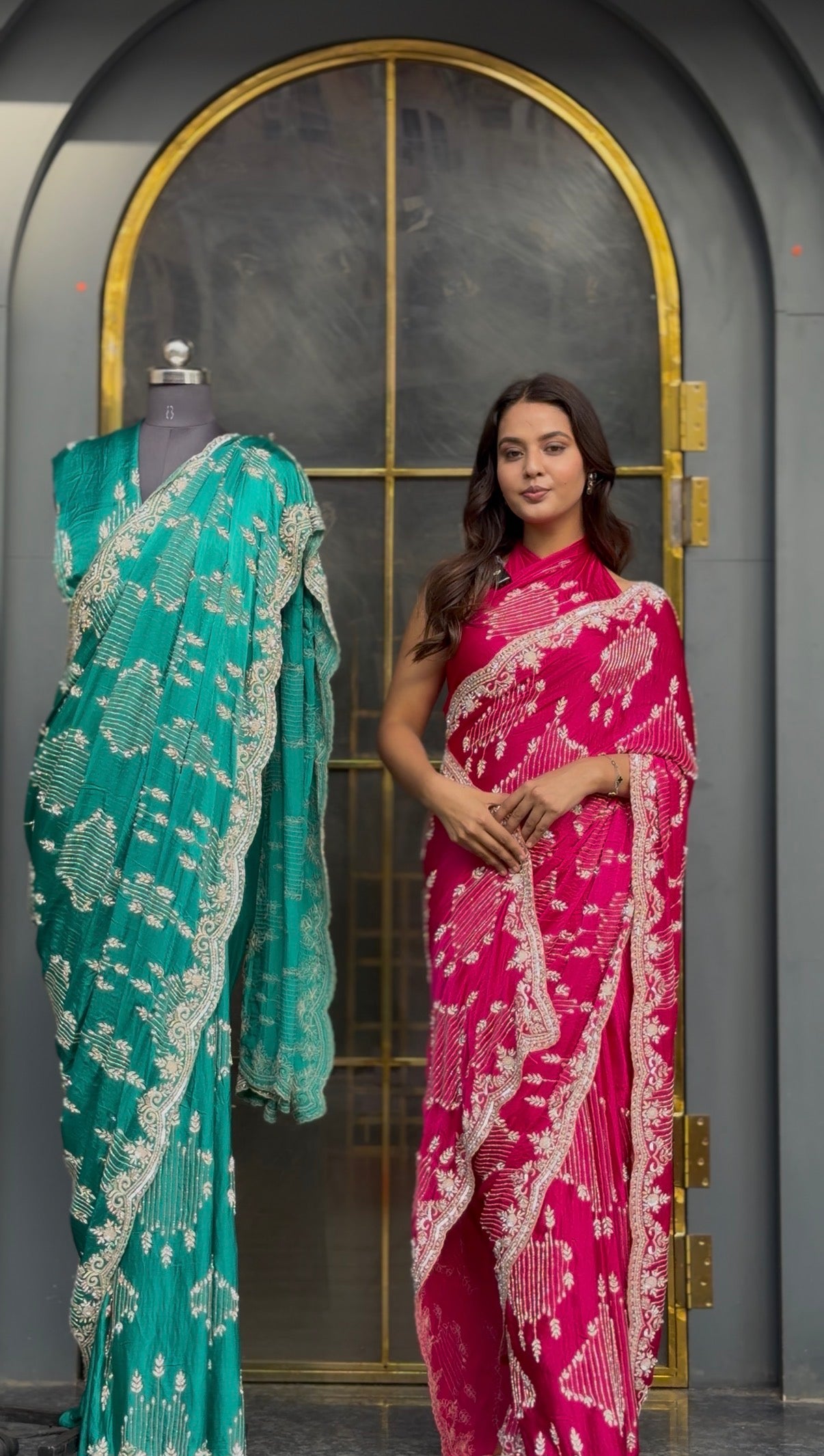 Scallop Detailing Heavy Bridal Saree