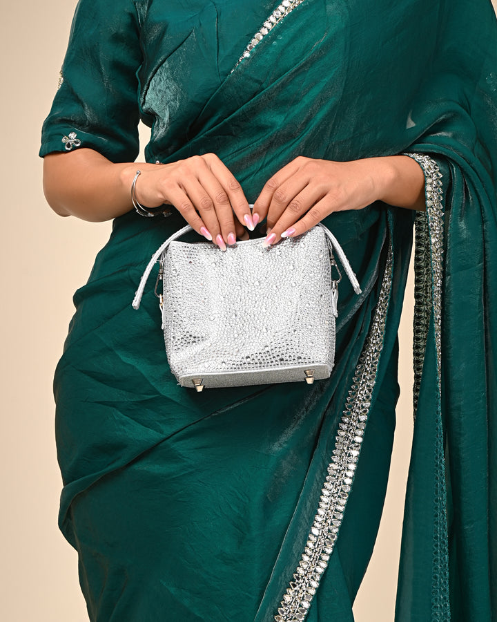 Elegant silver rhinestone bucket bag
