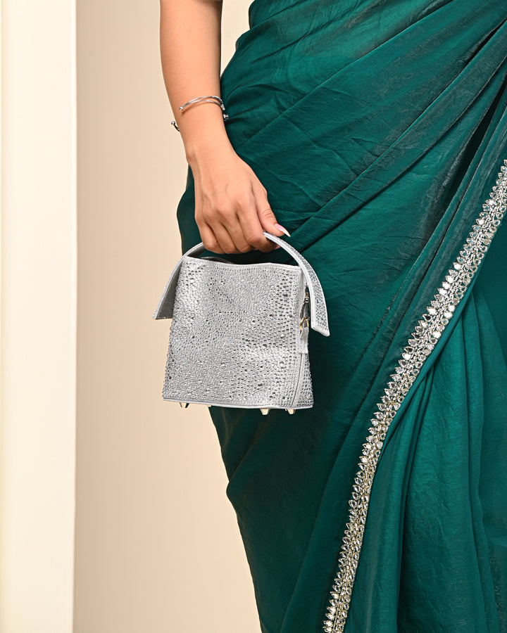 Elegant silver rhinestone bucket bag