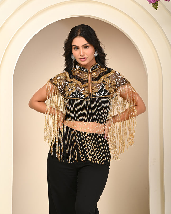 Golden and black Fringe cape