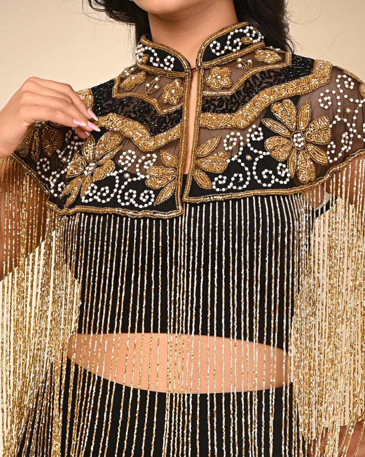 Golden and black Fringe cape