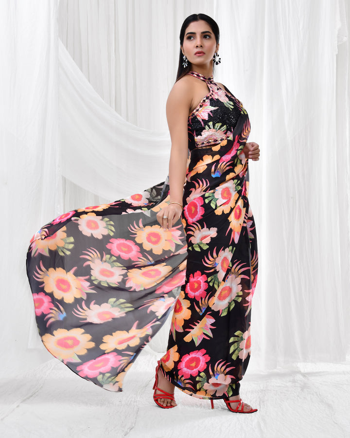 Floral pre drape saree