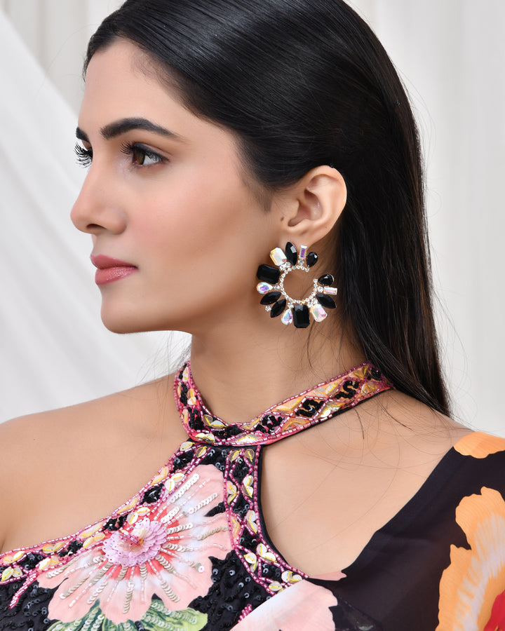 Semi stoned Black and white earrings