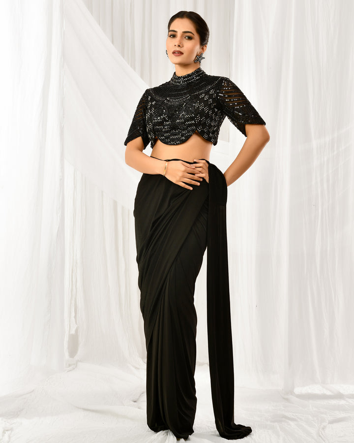 Black sequin combo saree with jacket