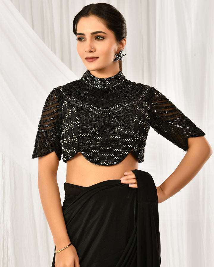Black sequin combo saree with jacket