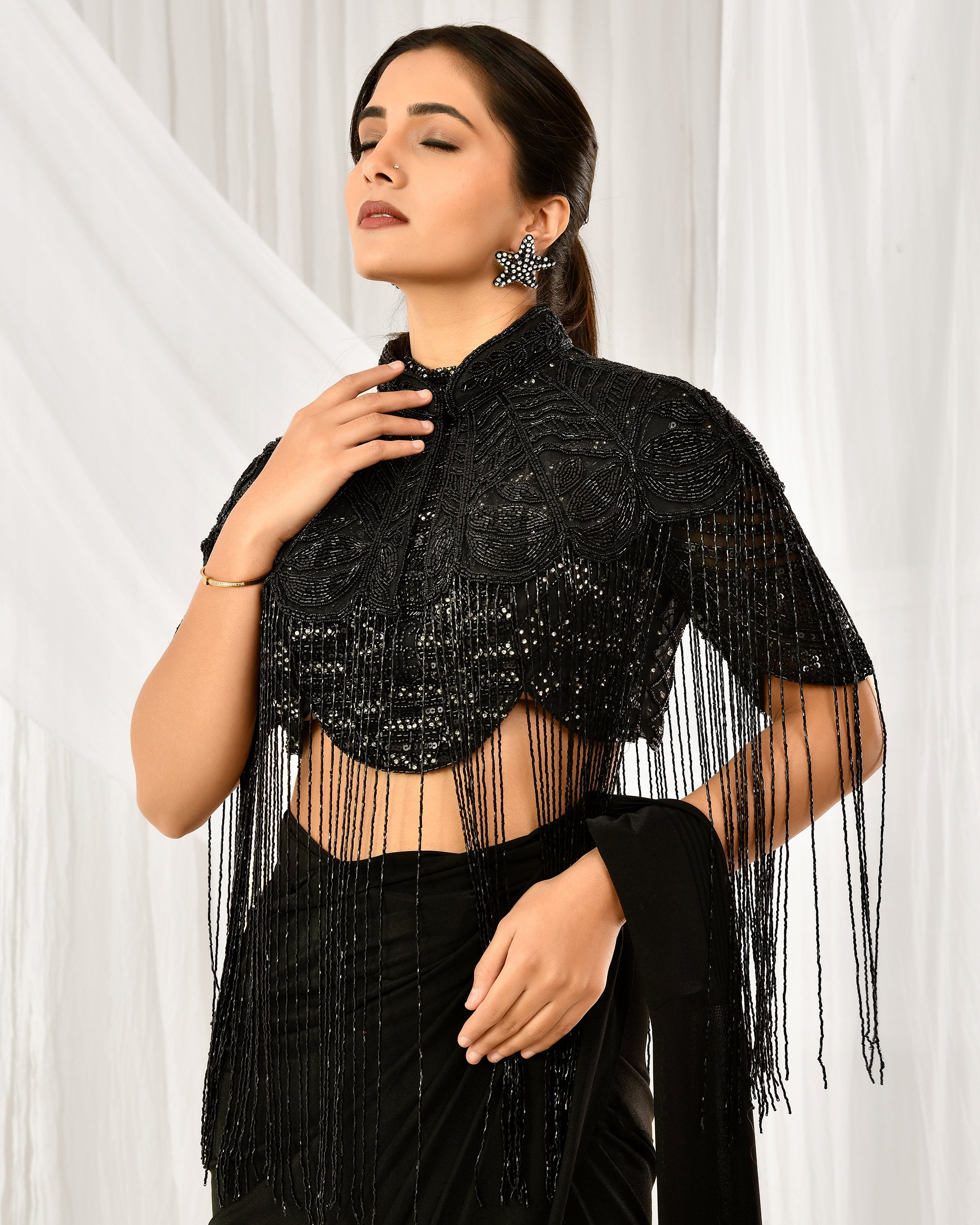 Black Mirage Embellished Cape