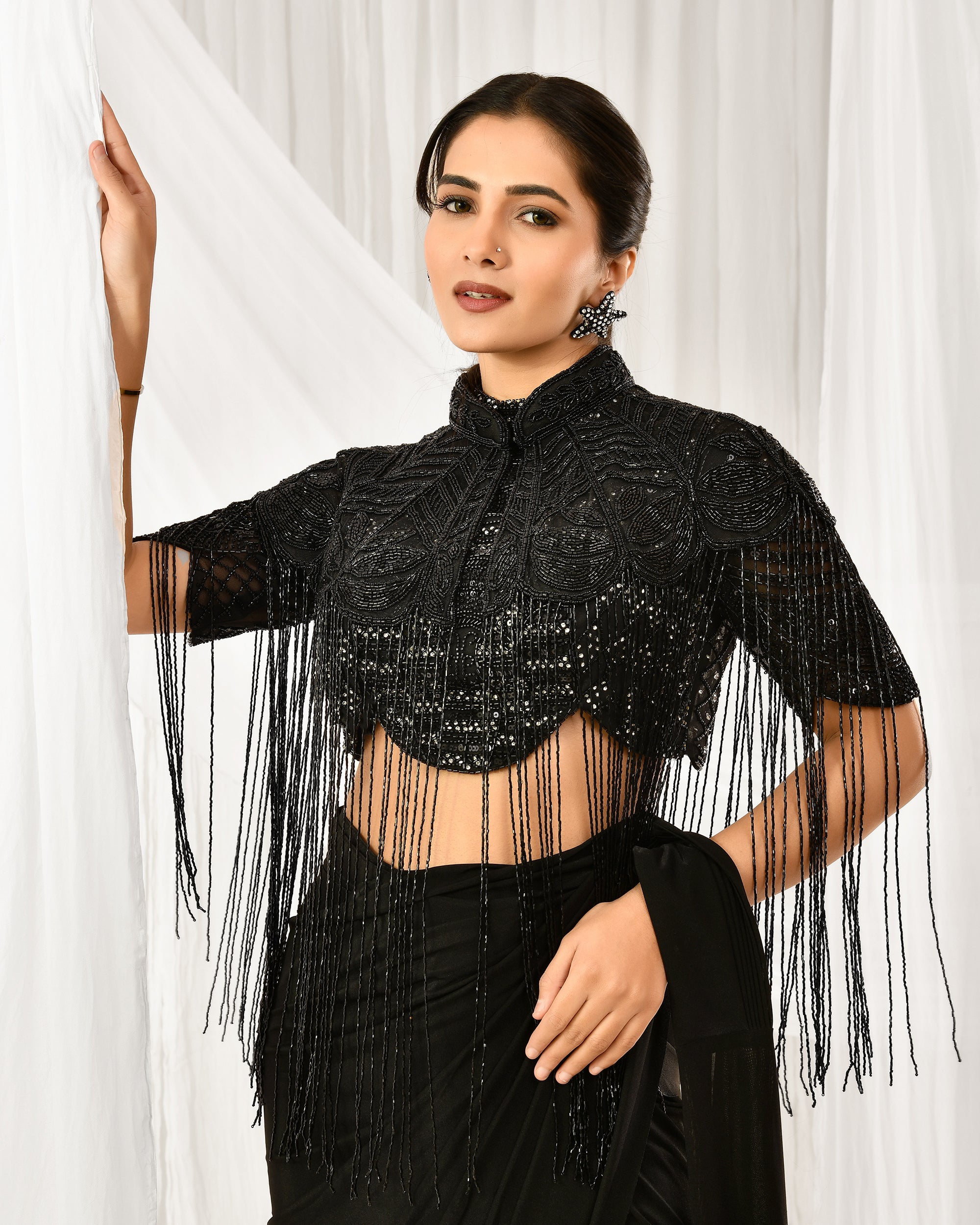 Black Mirage Embellished Cape