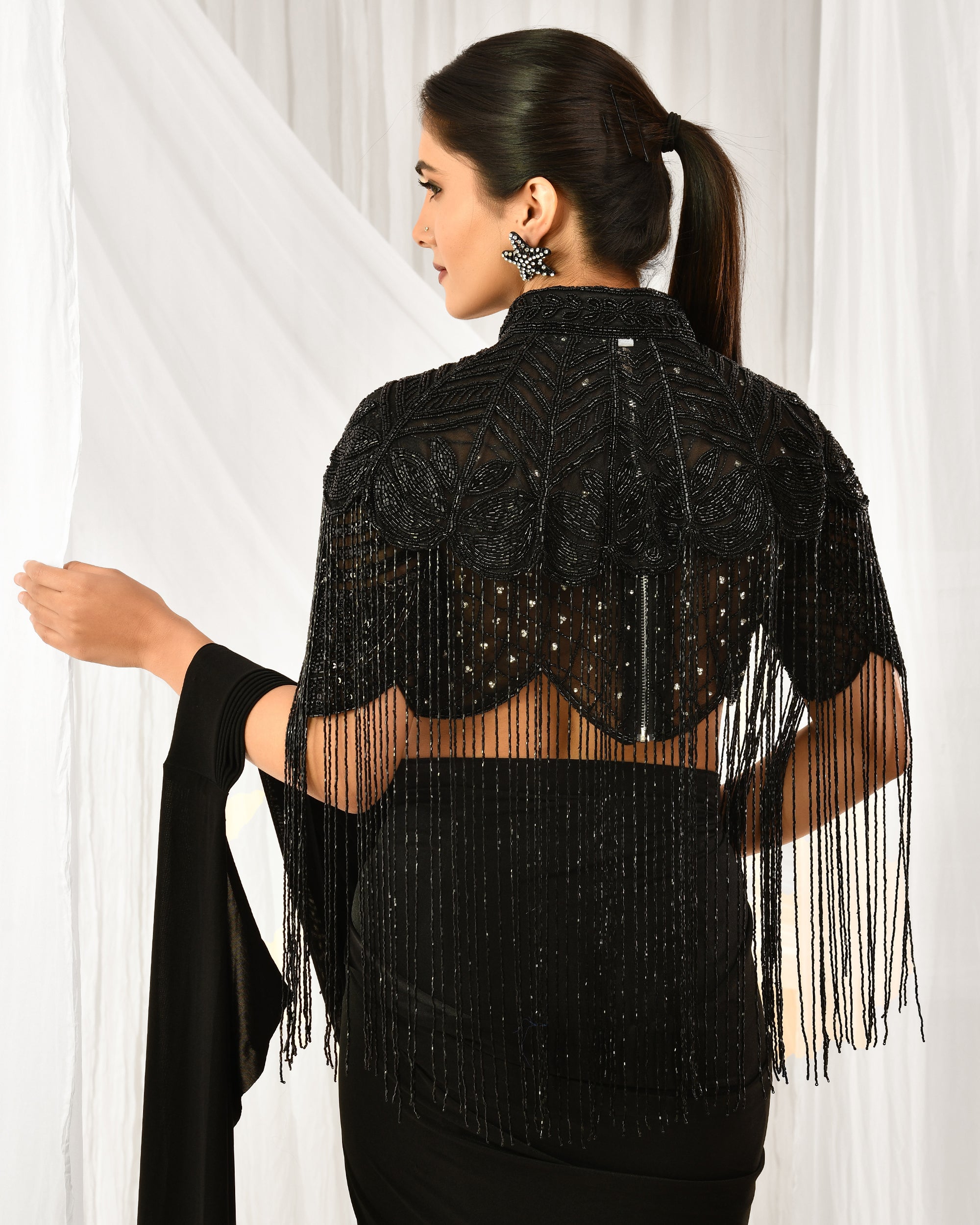 Black Mirage Embellished Cape