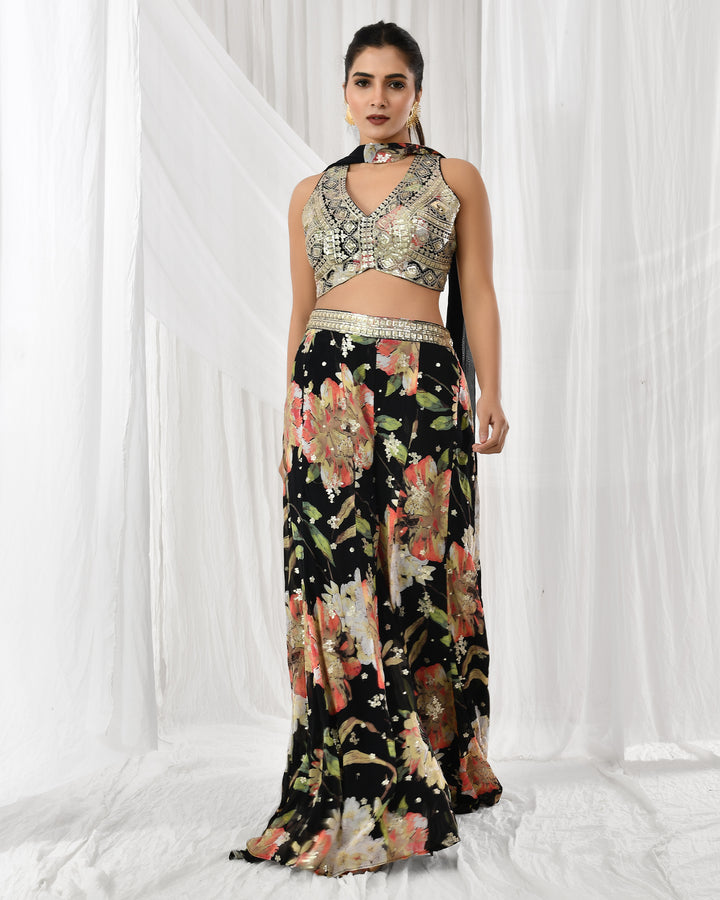 Midnight Bloom Palazzo Set