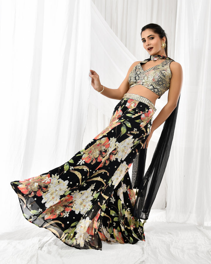 Midnight Bloom Palazzo Set