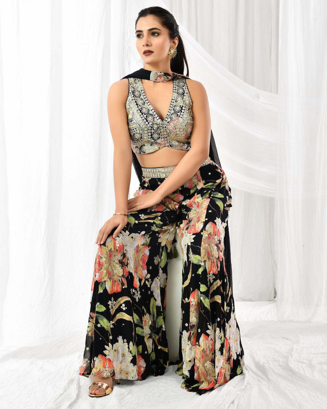 Midnight Bloom Palazzo Set