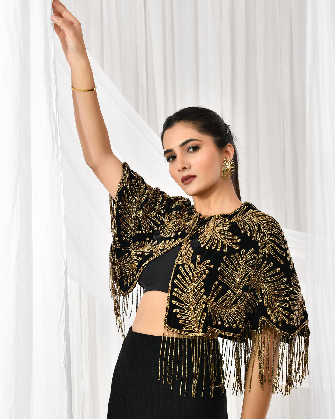 LONG TRIANGLE GOLD TASSEL EARRINGS