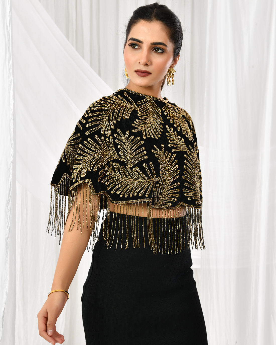 Golden fern velvet cape