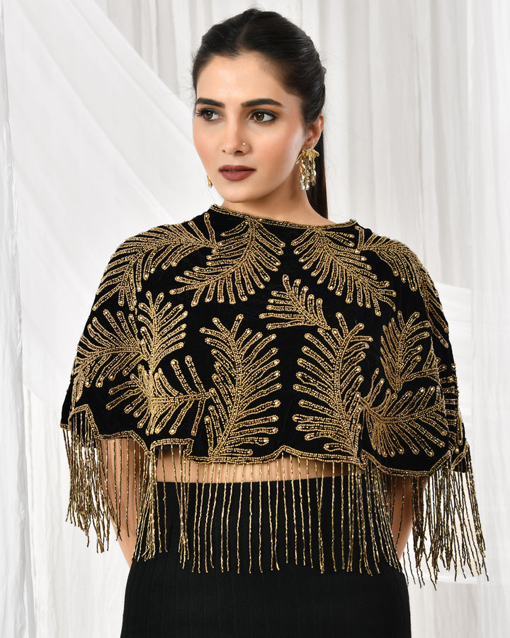 Golden fern velvet cape