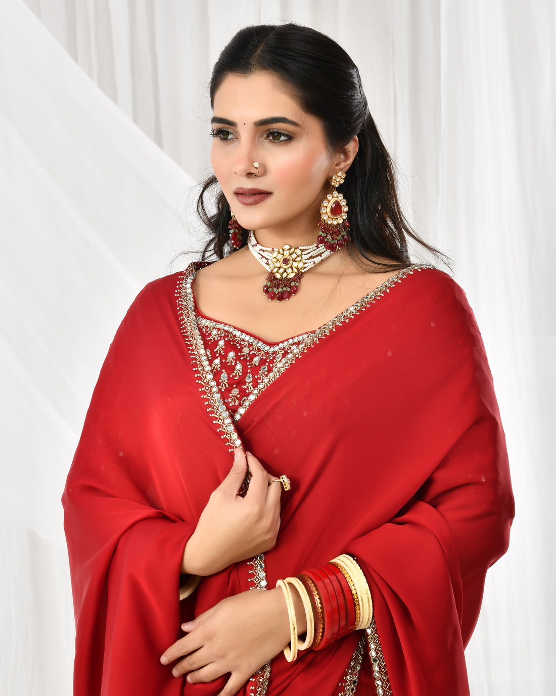 Red Georgette Bridal Saree With Blouse