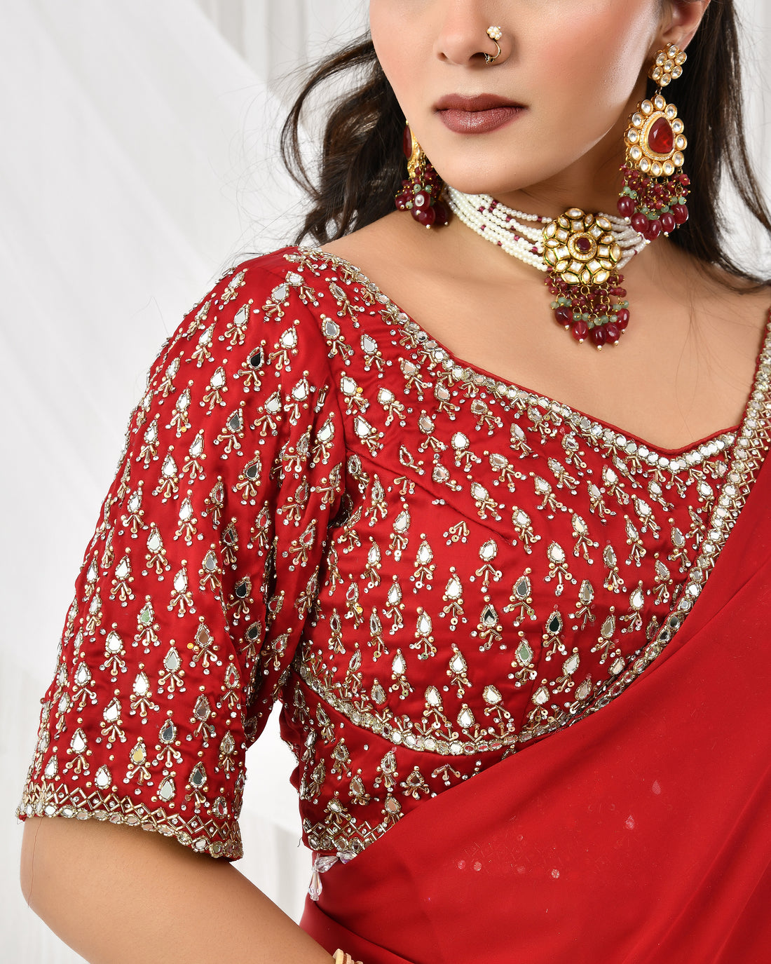Red Georgette Bridal Saree With Blouse