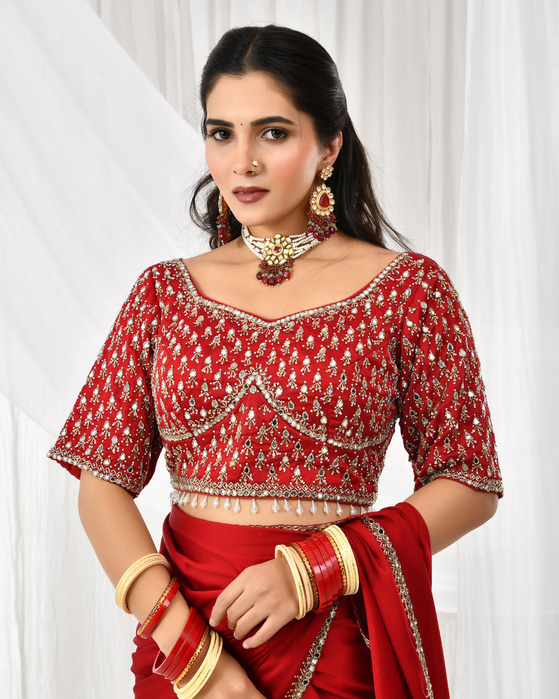 Red Georgette Bridal Saree With Blouse