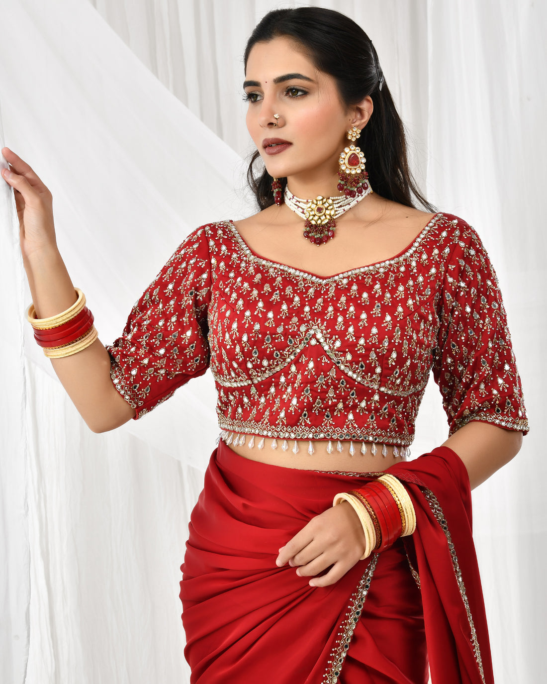 Red Georgette Bridal Saree With Blouse
