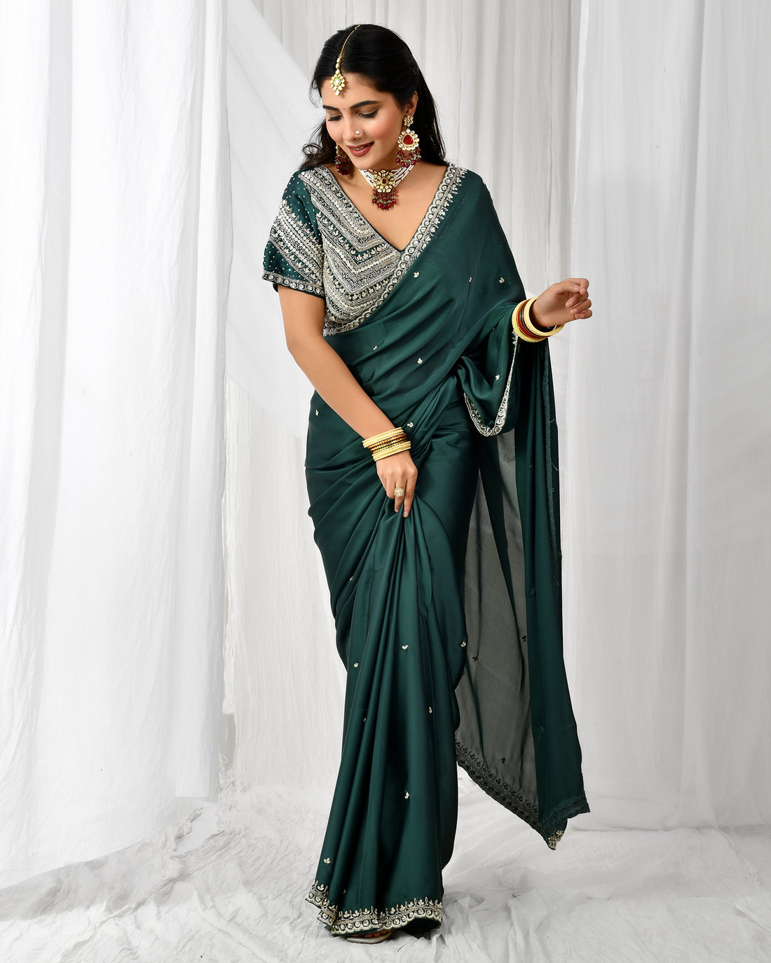 Luxurious imported satin saree