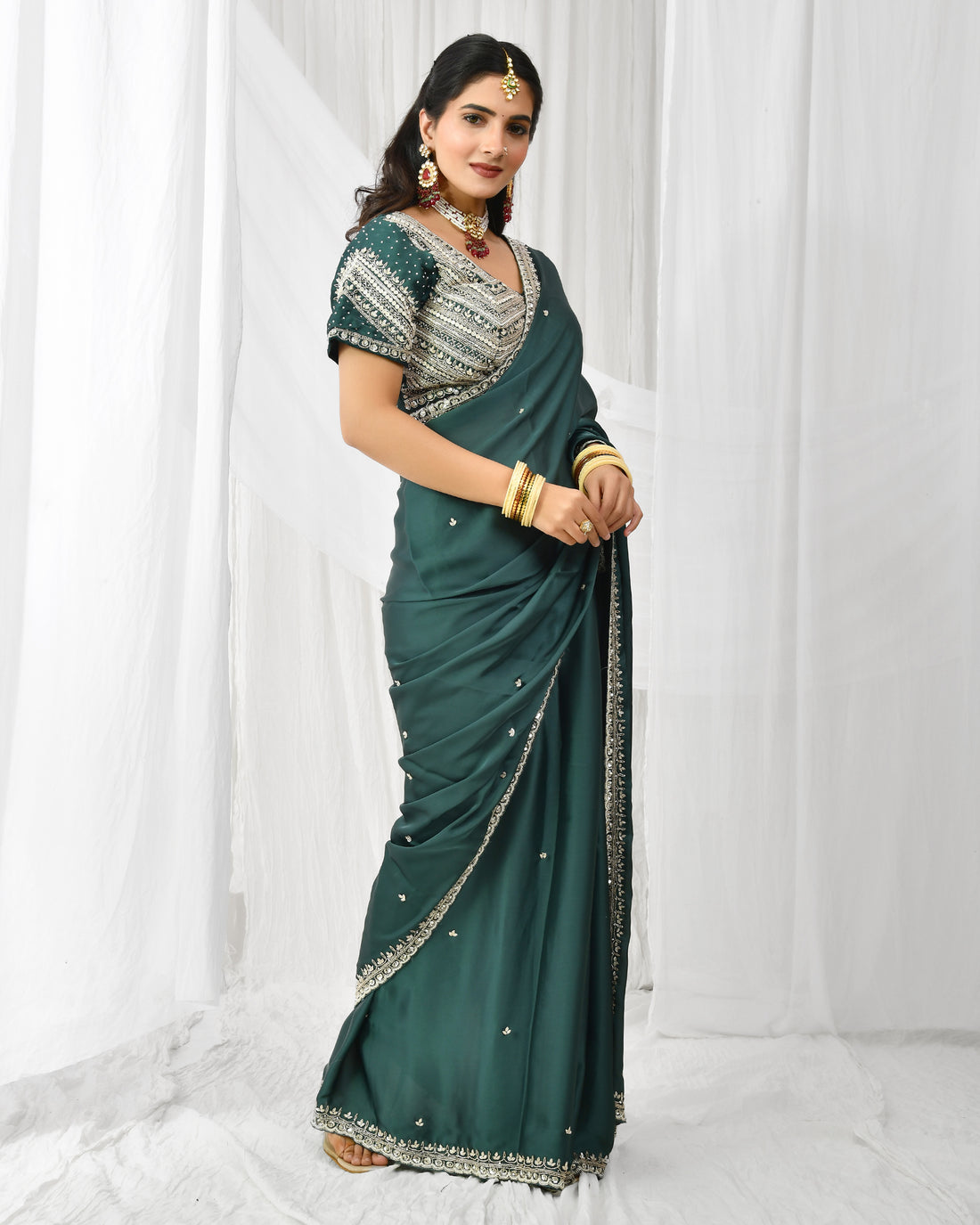 Luxurious imported satin saree