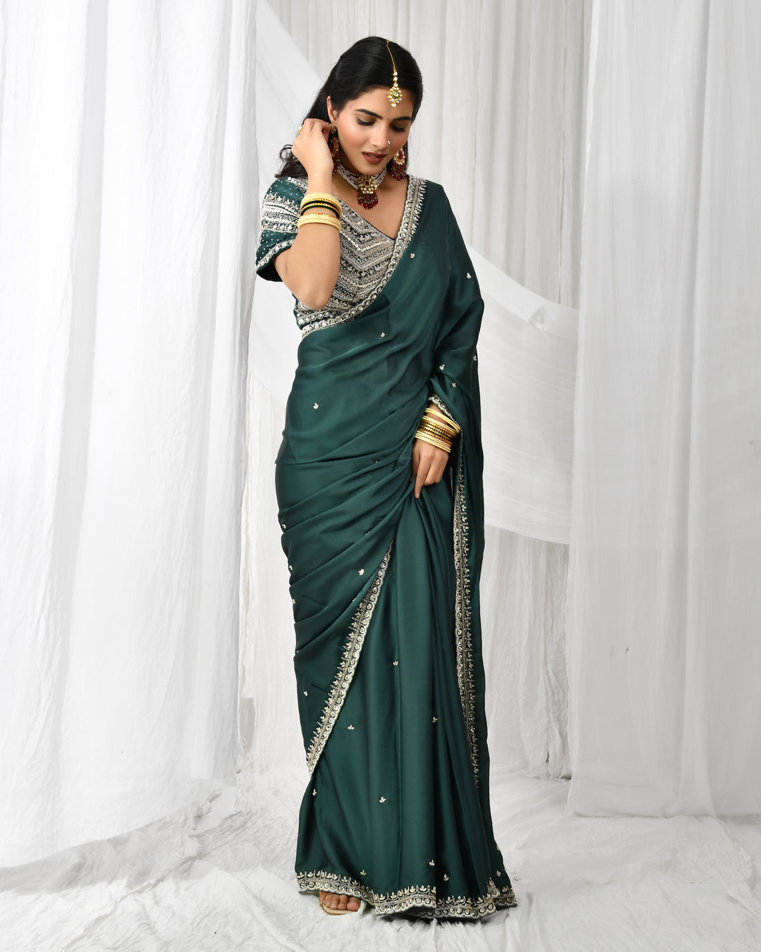 Luxurious imported satin saree