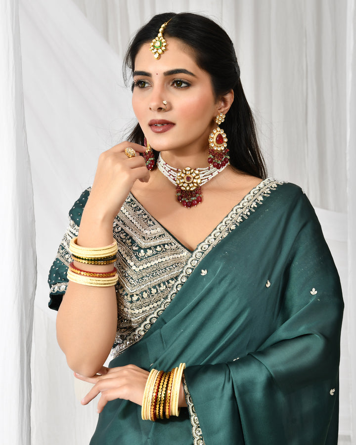 Luxurious imported satin saree
