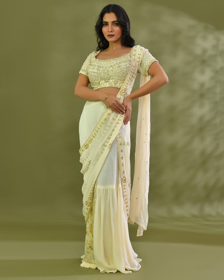 Swan frill pre drape saree