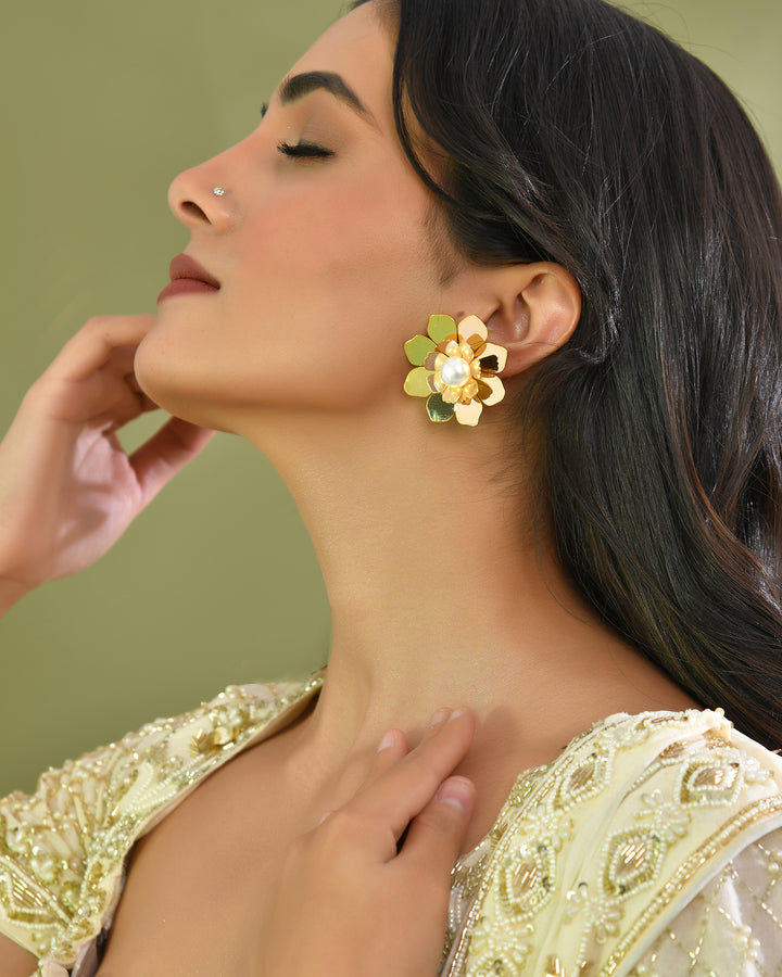 Elegant Floral Gold-Plated Stud Earrings