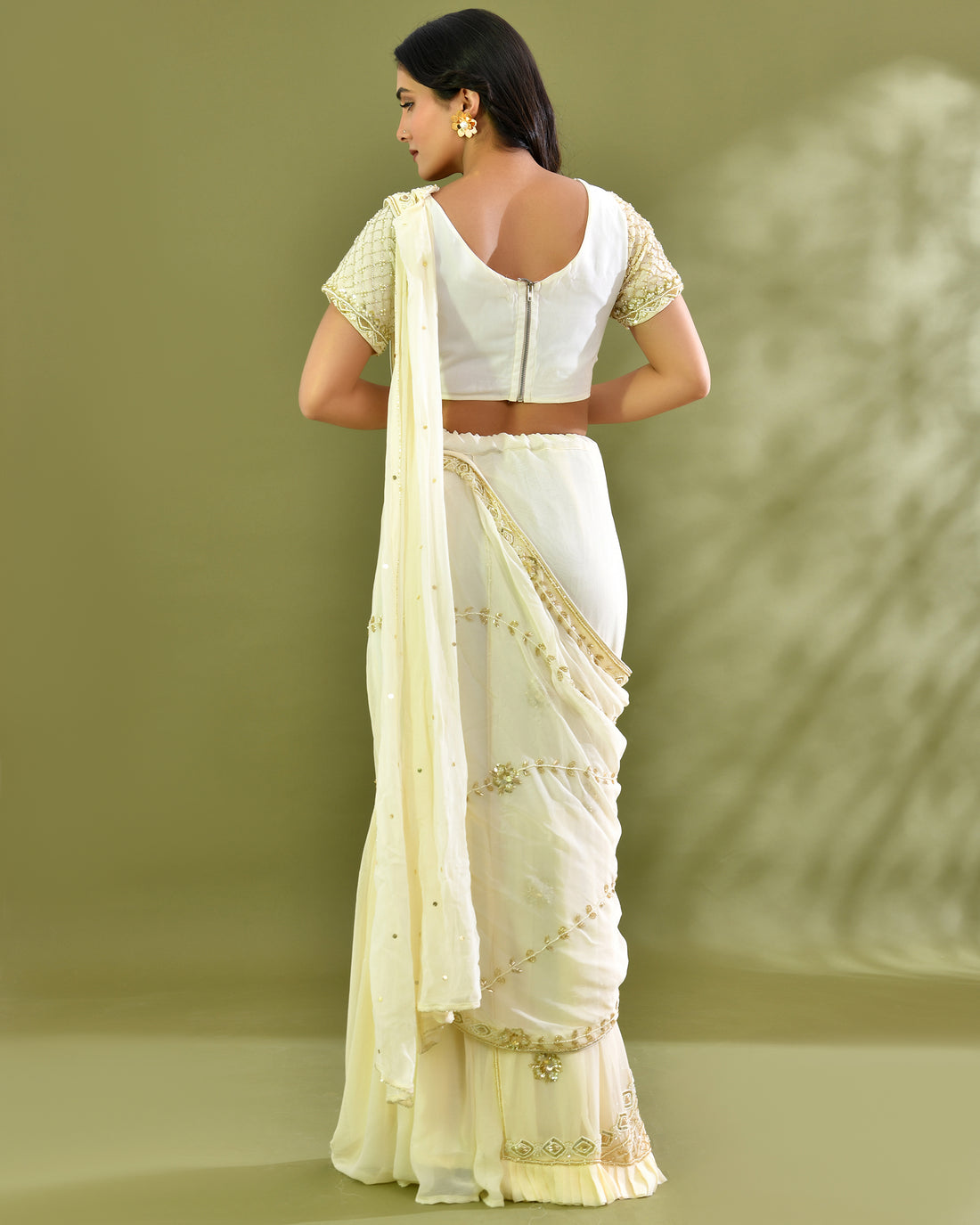Swan frill pre drape saree