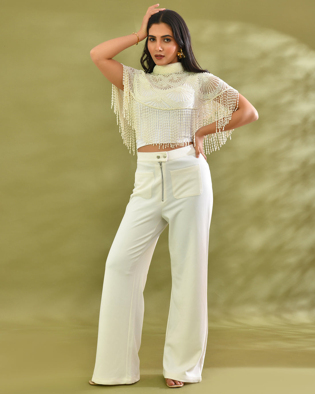 Ivory pearl Fringe cape