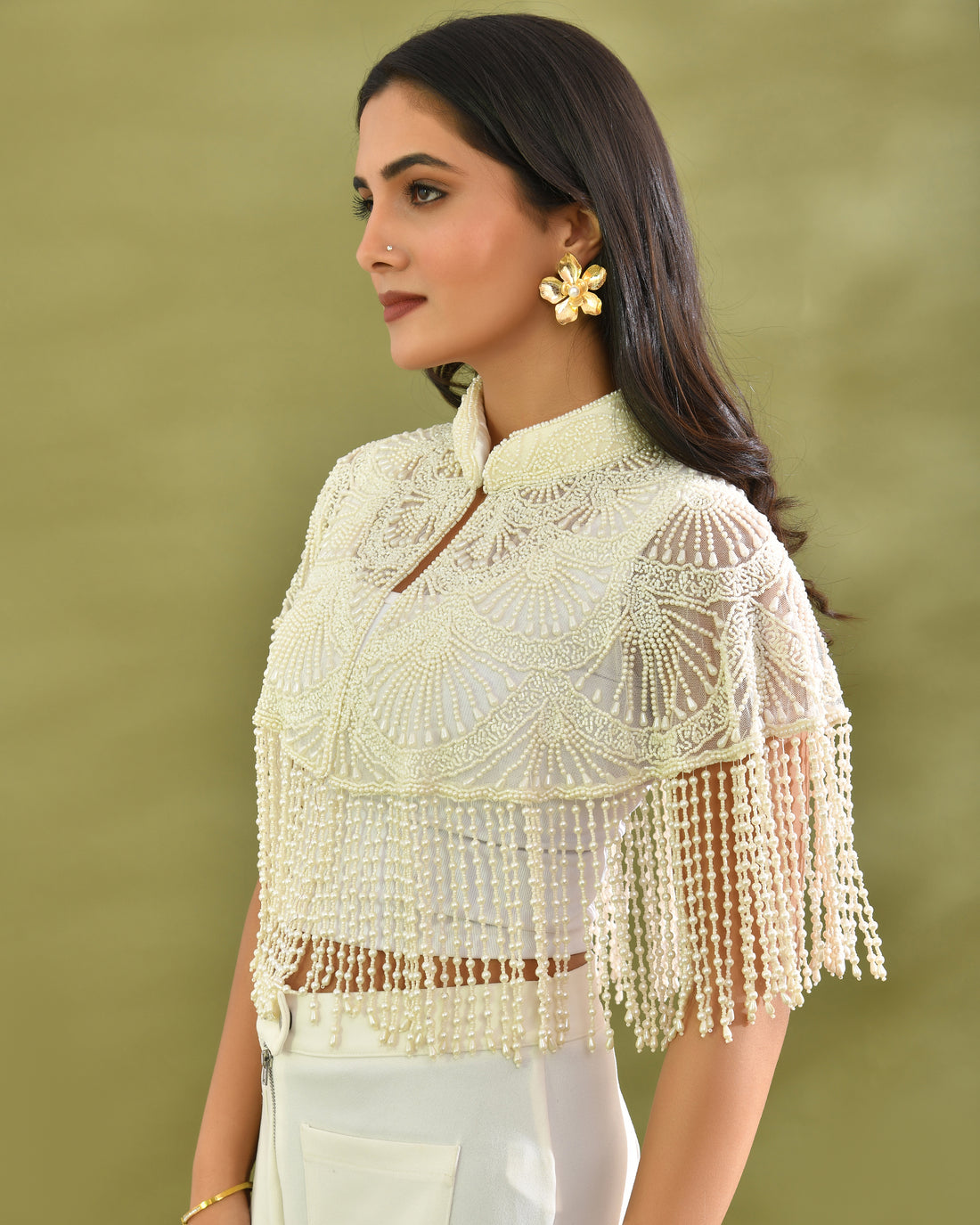 Ivory pearl Fringe cape